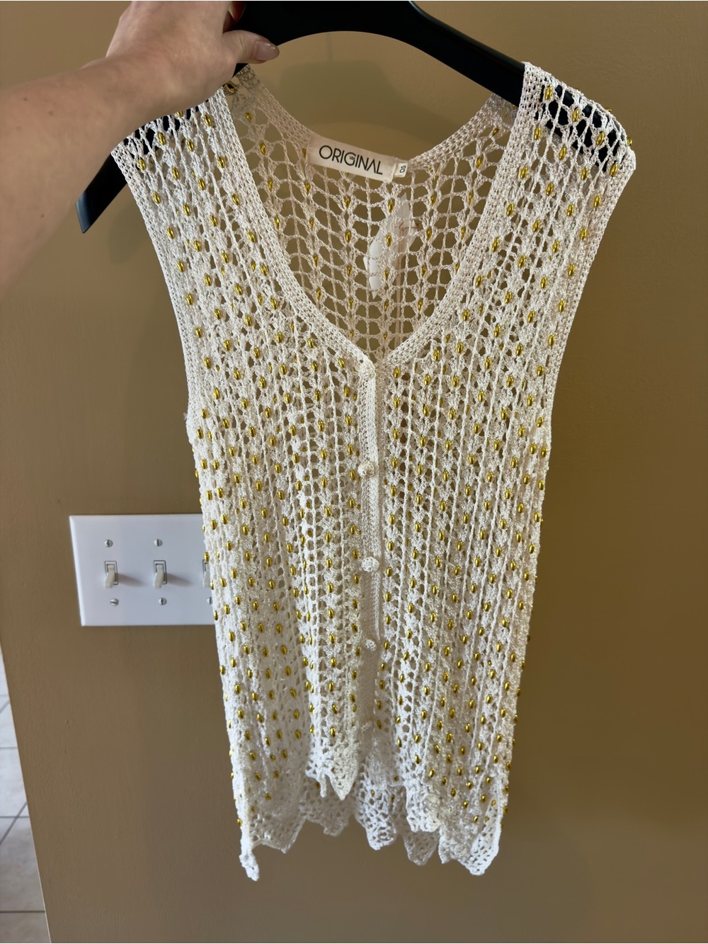 Crochet Vest with Gold Bead Embellishments BNWT